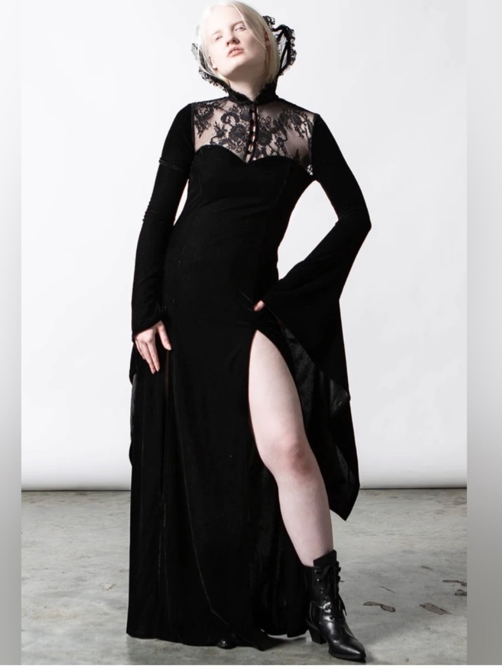 Killstar Maxi Dress Dawn Black Lace Velvet Gothic Size Small